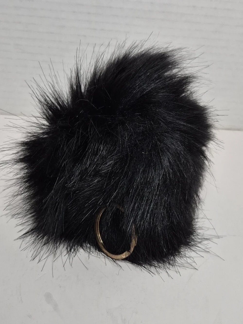 Furry Soft Large Black Puff Ball Keyring